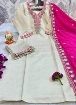 Pure Muslin White Festival Wear Hand Work Readymade Kurti Set